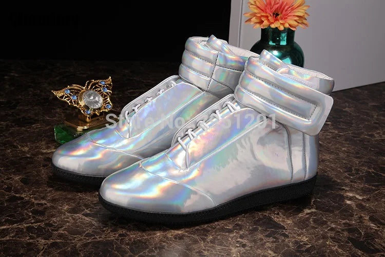 28 couleurs hommes en cuir véritable haut bottines à lacets chaussures plates formateurs or rouge argent noir marque de luxe hommes chaussures décontracté