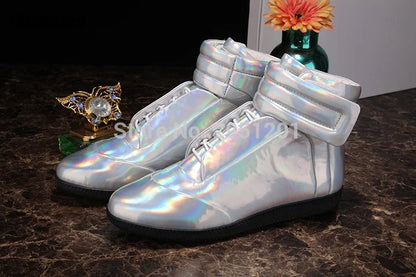 28 couleurs hommes en cuir véritable haut bottines à lacets chaussures plates formateurs or rouge argent noir marque de luxe hommes chaussures décontracté