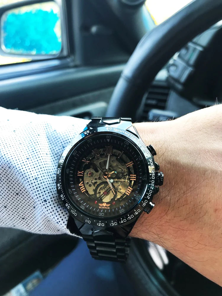 Gagnant mécanique Sport Design lunette Montre de mode hommes montres haut de gamme de luxe Montre Homme horloge hommes automatique Montre squelette