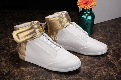 28 couleurs hommes en cuir véritable haut bottines à lacets chaussures plates formateurs or rouge argent noir marque de luxe hommes chaussures décontracté