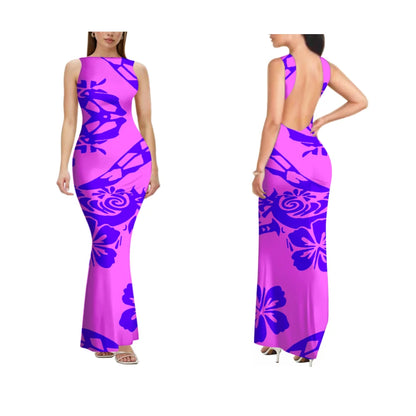 2025 New Style Customized Sleeveless Backless Dresses Polynesian Tribal Women Club Sexy Bodycon Long Evening Dress Samoan Dress