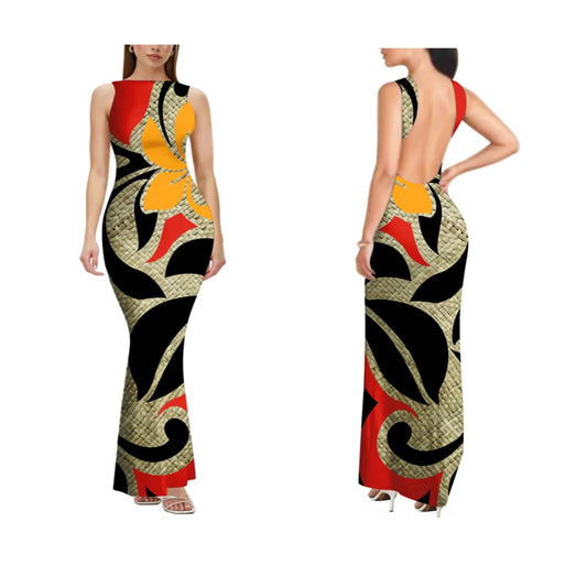 2025 New Style Customized Sleeveless Backless Dresses Polynesian Tribal Women Club Sexy Bodycon Long Evening Dress Samoan Dress