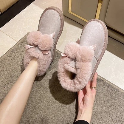 Women's Winter Boots Women's Ankle Boots Suede-leather Natural-Fur Warm Winter Shoes Fashion Slip-on Snow Boots for Women