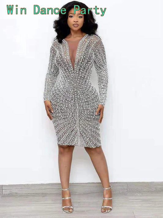 New Fashion One Shoulder V Neck See Through Gold Sequin Beading Sparkly African Black Girls Short Prom Dresses