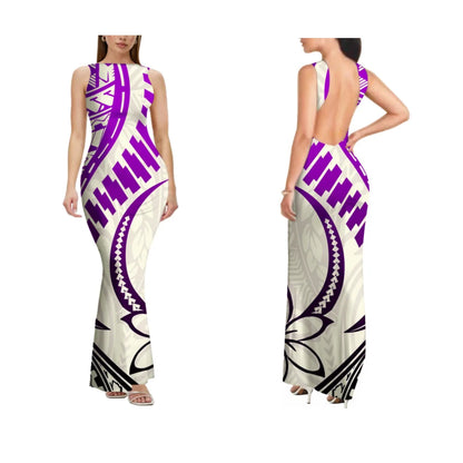 2025 New Style Customized Sleeveless Backless Dresses Polynesian Tribal Women Club Sexy Bodycon Long Evening Dress Samoan Dress