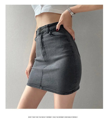 Skirts Women America Vintage High Waist Stretchy Bodycon Slim A-line Mini Sexy Denim Jupe Fashion Harajuku Simple Casual Ladies