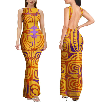 2025 New Style Customized Sleeveless Backless Dresses Polynesian Tribal Women Club Sexy Bodycon Long Evening Dress Samoan Dress