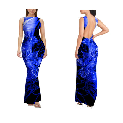 2025 New Style Customized Sleeveless Backless Dresses Polynesian Tribal Women Club Sexy Bodycon Long Evening Dress Samoan Dress