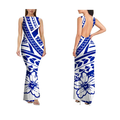 2025 New Style Customized Sleeveless Backless Dresses Polynesian Tribal Women Club Sexy Bodycon Long Evening Dress Samoan Dress