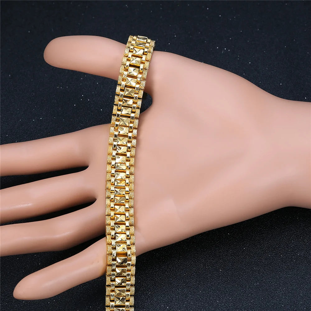 Chunky Mens Hand Chain Bracelets Male Wholesale Braslet 2021 Gold Color Chain Link Bracelet For Men Women Jewelry