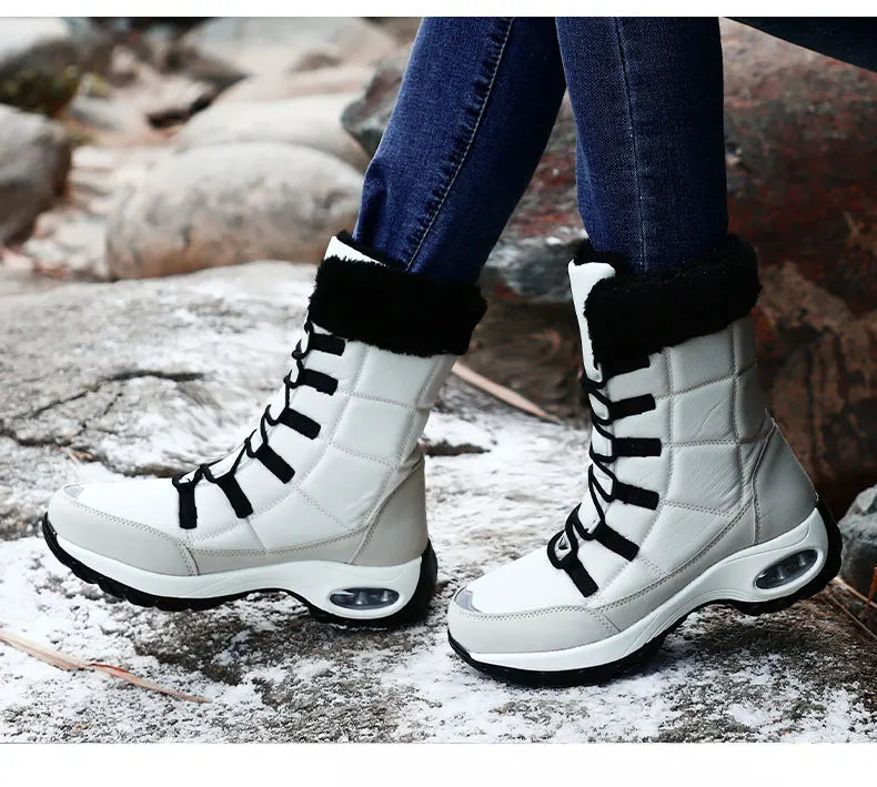 Haute qualité imperméable hiver femmes bottes chaud en peluche femmes bottes de neige en plein air antidérapant baskets fourrure plate-forme bottines
