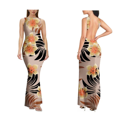 2025 New Style Customized Sleeveless Backless Dresses Polynesian Tribal Women Club Sexy Bodycon Long Evening Dress Samoan Dress