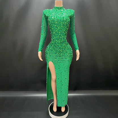 Novance Y2479-G Trending Products 2025 New Arrivals Chic Evening Dress With Sleeves Luxury Diamond Long Gowns for Women Elegant