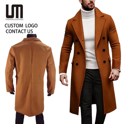 OEM Service Wholesale Hot Selling Products Autumn Winter Men Casual Double Breasted Long Sleeve Mid Length Woolen Coat