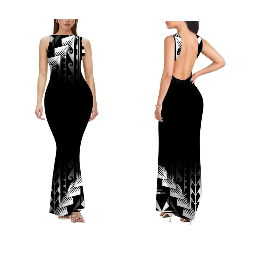 2025 New Style Customized Sleeveless Backless Dresses Polynesian Tribal Women Club Sexy Bodycon Long Evening Dress Samoan Dress