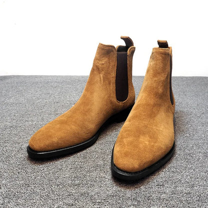 Fashion Pointed Toe High-top Boots Men Suede Leather Snow Boots Shoes For Men