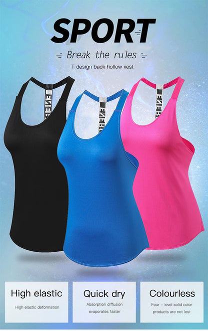 Women Sports Tops Black Sleeveless Yoga Top Women Fitness Shirt Gym Vest Running Sports Tops Letter Backless Shirt