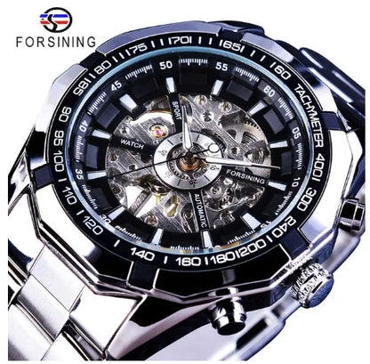 WINNER Luxury Gold Skeleton Automatic Watch for Men Luminous Pointers Royal Irregular Mechanical Watches Stainless Steel Strap