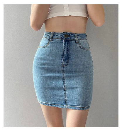 Skirts Women America Vintage High Waist Stretchy Bodycon Slim A-line Mini Sexy Denim Jupe Fashion Harajuku Simple Casual Ladies