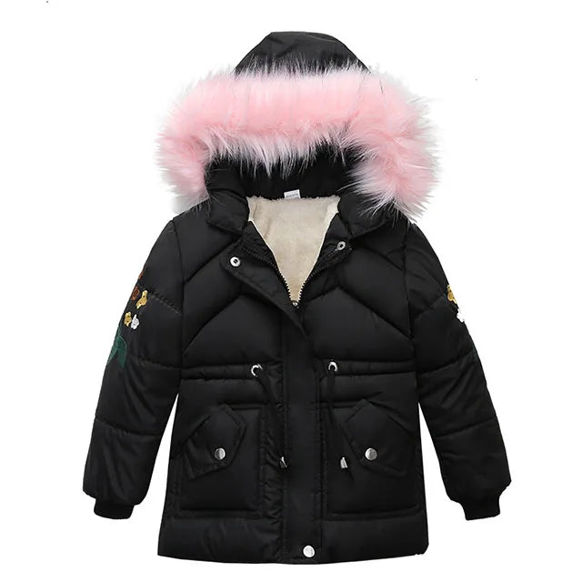 Warm Thickening Fur Collar Baby Girl Winter Jackets Children Outerwear Windproof Baby Boys Girls Coat for 3-6 Years Girl Clothes