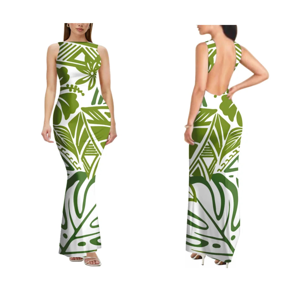 2025 New Style Customized Sleeveless Backless Dresses Polynesian Tribal Women Club Sexy Bodycon Long Evening Dress Samoan Dress