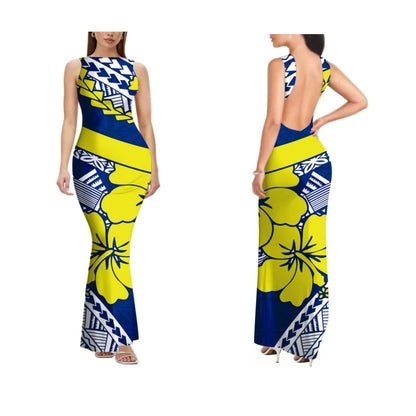 2025 New Style Customized Sleeveless Backless Dresses Polynesian Tribal Women Club Sexy Bodycon Long Evening Dress Samoan Dress