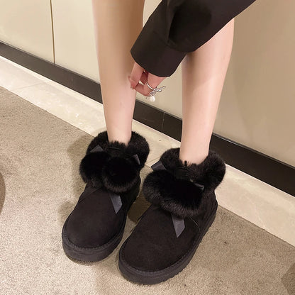 Women's Winter Boots Women's Ankle Boots Suede-leather Natural-Fur Warm Winter Shoes Fashion Slip-on Snow Boots for Women