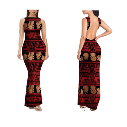 2025 New Style Customized Sleeveless Backless Dresses Polynesian Tribal Women Club Sexy Bodycon Long Evening Dress Samoan Dress