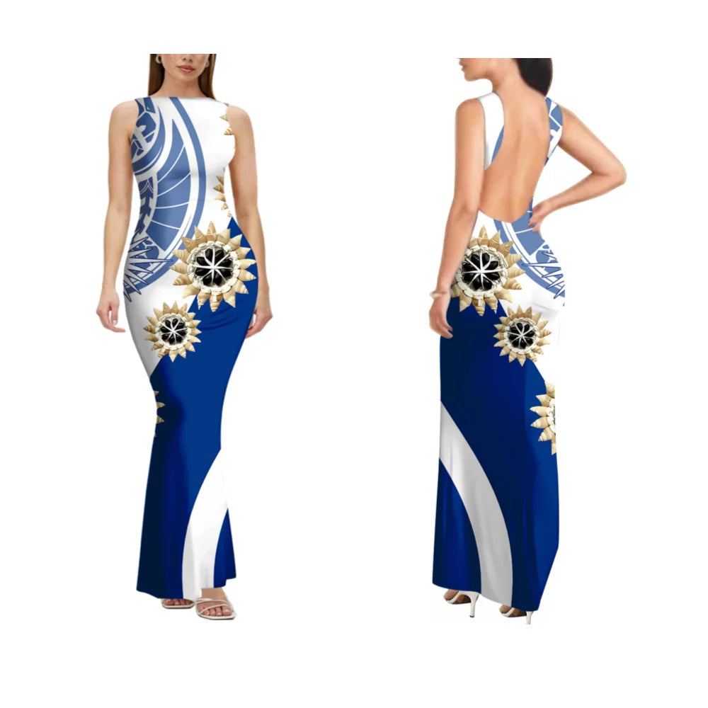2025 New Style Customized Sleeveless Backless Dresses Polynesian Tribal Women Club Sexy Bodycon Long Evening Dress Samoan Dress