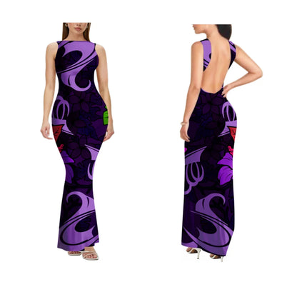 2025 New Style Customized Sleeveless Backless Dresses Polynesian Tribal Women Club Sexy Bodycon Long Evening Dress Samoan Dress