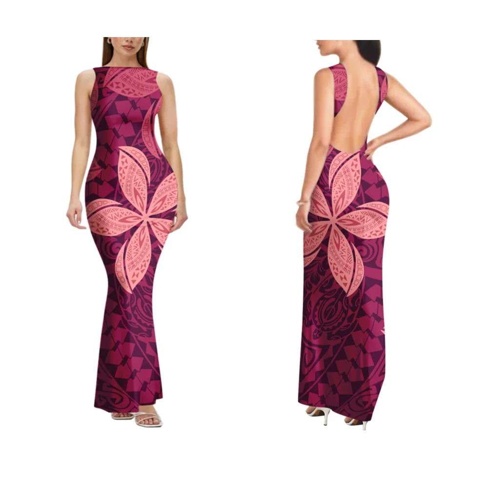 2025 New Style Customized Sleeveless Backless Dresses Polynesian Tribal Women Club Sexy Bodycon Long Evening Dress Samoan Dress