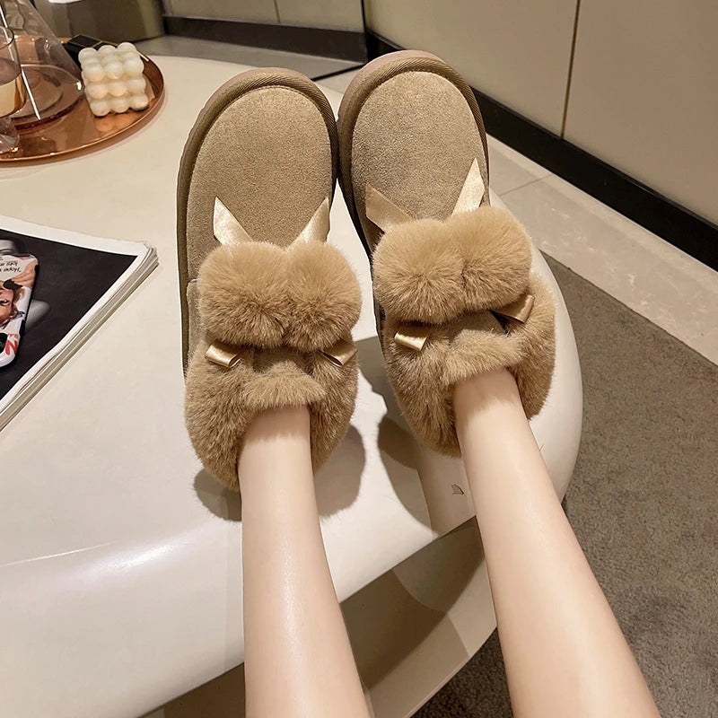 Women's Winter Boots Women's Ankle Boots Suede-leather Natural-Fur Warm Winter Shoes Fashion Slip-on Snow Boots for Women