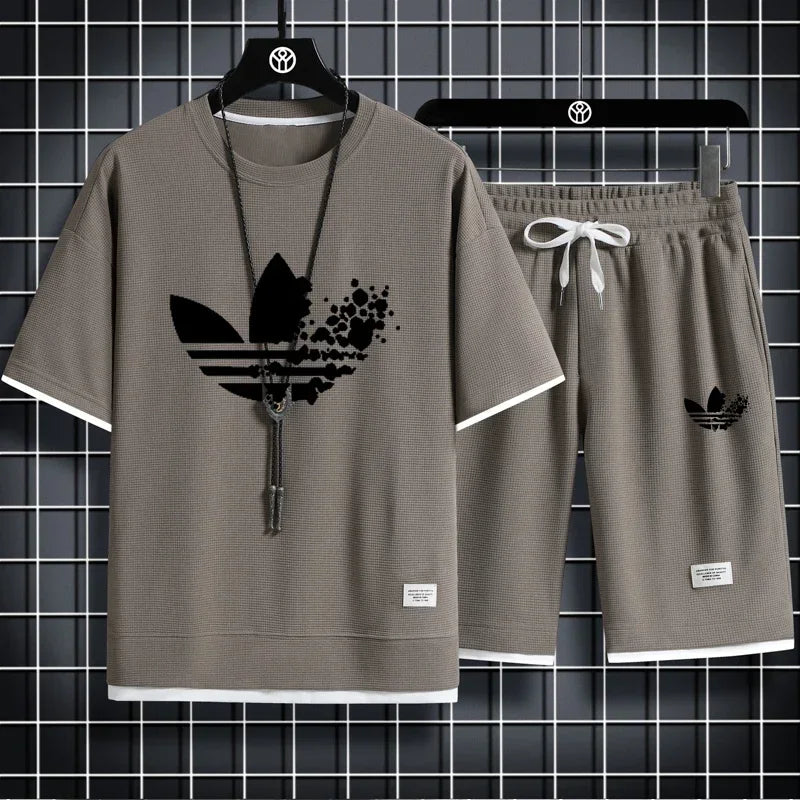 2025 Summer breathable quick drying sports casual jogging men's fashion printed short sleeve T-shirt + shorts two-piece set - DOGOMET DIGITAL PLUS