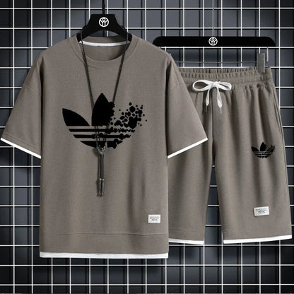 2025 Summer breathable quick drying sports casual jogging men's fashion printed short sleeve T-shirt + shorts two-piece set - DOGOMET DIGITAL PLUS