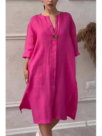Y2k Long Sleeve Linen Maxi Dress Women Summer2024 Summer Casual Solid Color Party Loose Long Dresses Elegant Vestidos - DOGOMET DIGITAL PLUS