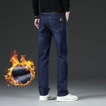 28-40 grande taille hiver hommes en peluche épais polaire pantalon laine d'agneau thermique jean pantalons décontractés coupe-vent chaud coton Denim pantalon