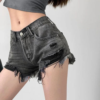 Short en Jean déchiré pour femmes, pantalon court Vintage, Jorts, Design extensible, tendance, élastique esthétique, 2025