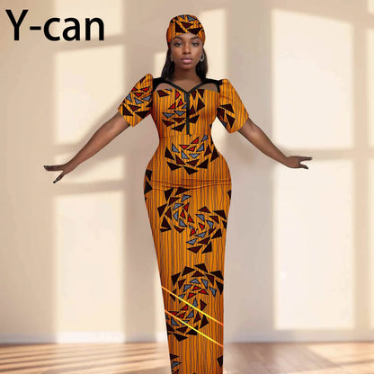 Robe de soirée robes africaines pour femmes coupe ajustée robe à manches courtes robes de soirée avec bandeau Dashiki Ankara imprimer 2525071