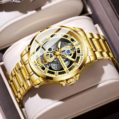 UTHAI-Montre à quartz en acier inoxydable pour homme, évider, étanche, métal, authentique, luxe, carillon, Shoous, V006, nouveau, 2024