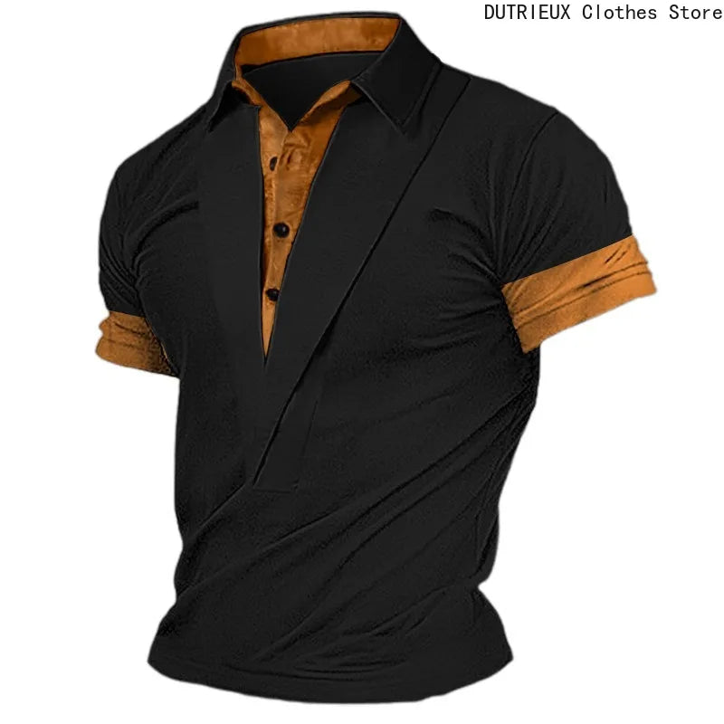 Men's Short - Sleeve T - Shirt for Summer, Retro Henley Neckline Design,  Loose Breathable Versatile Top for Sports and Leisure