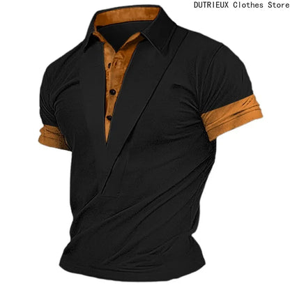 Men's Short - Sleeve T - Shirt for Summer, Retro Henley Neckline Design,  Loose Breathable Versatile Top for Sports and Leisure