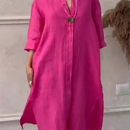 Women's Casual Button-Up Linen irt Long Ne round Color Blo  Pet Clothing Accories - DOGOMET DIGITAL PLUS