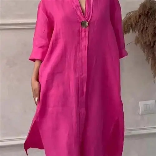 Women's Casual Button-Up Linen irt Long Ne round Color Blo  Pet Clothing Accories - DOGOMET DIGITAL PLUS