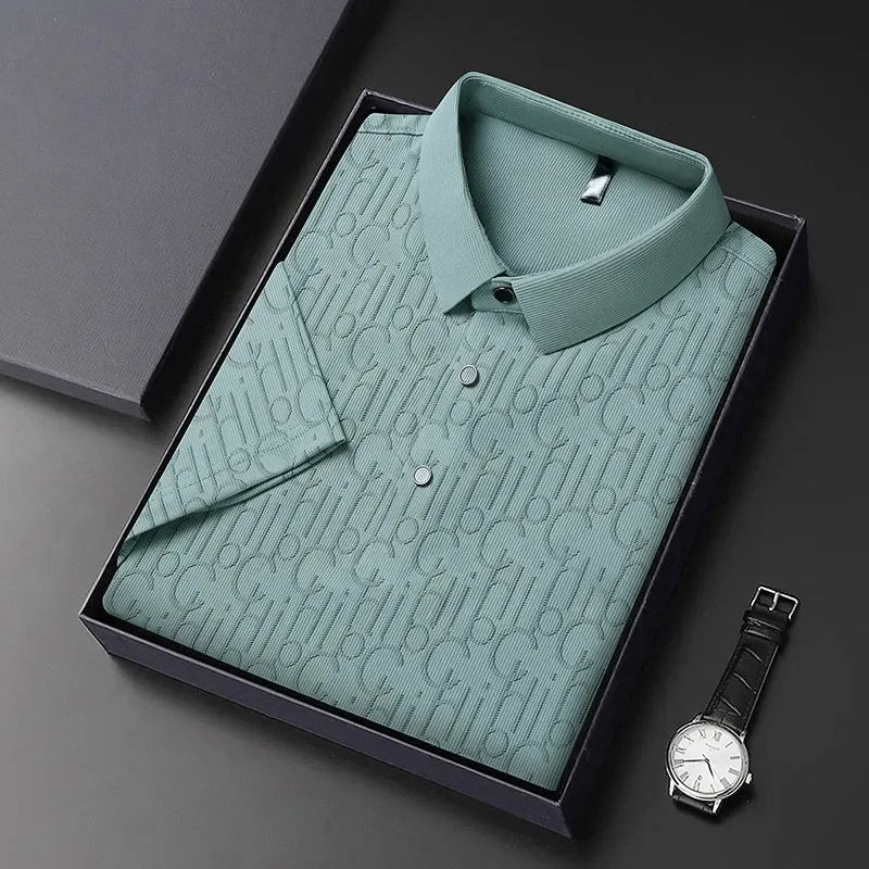 2025 New Men's Business Casual Short Sleeved Printed Polo Shirt Fashionable Breathable Comfortable and Versatile Top