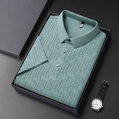 2025 New Men's Business Casual Short Sleeved Printed Polo Shirt Fashionable Breathable Comfortable and Versatile Top