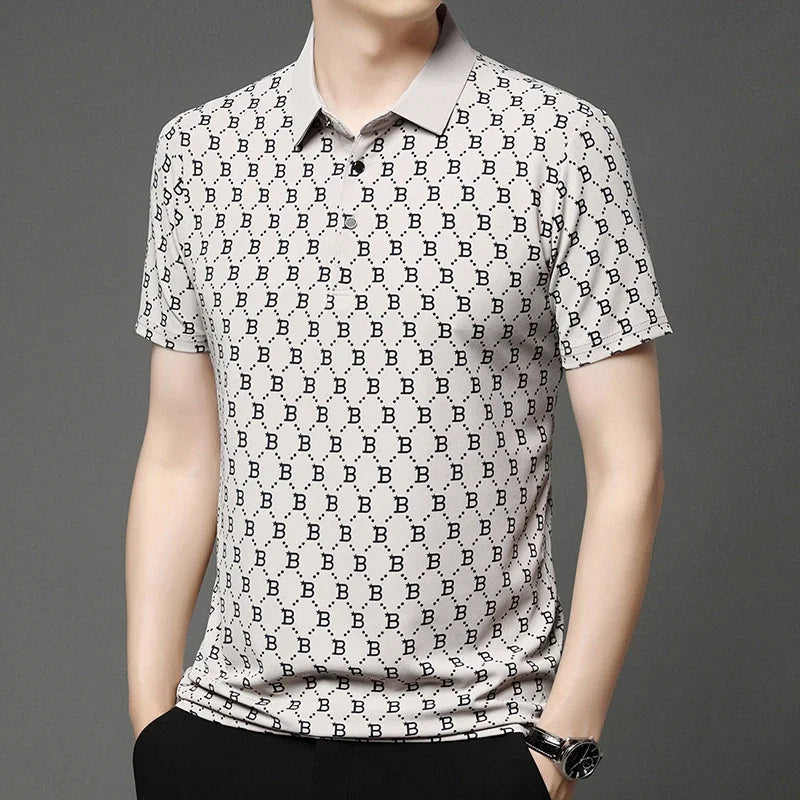 2025 Summer New Men's Business Print Short Sleeved POLO Shirt Comfortable and Cool Casual Fashion T-shirt