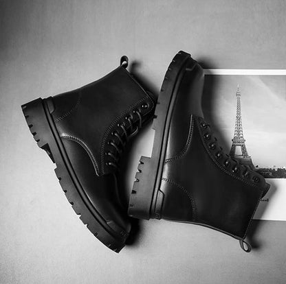 Chaussures à plateforme en cuir PU pour hommes, semelle optique haut de gamme, bottes décontractées noires, chaussures en cuir de vachette, offre rétro, design de lego