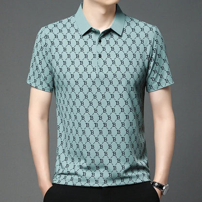 2025 Summer New Men's Business Print Short Sleeved POLO Shirt Comfortable and Cool Casual Fashion T-shirt