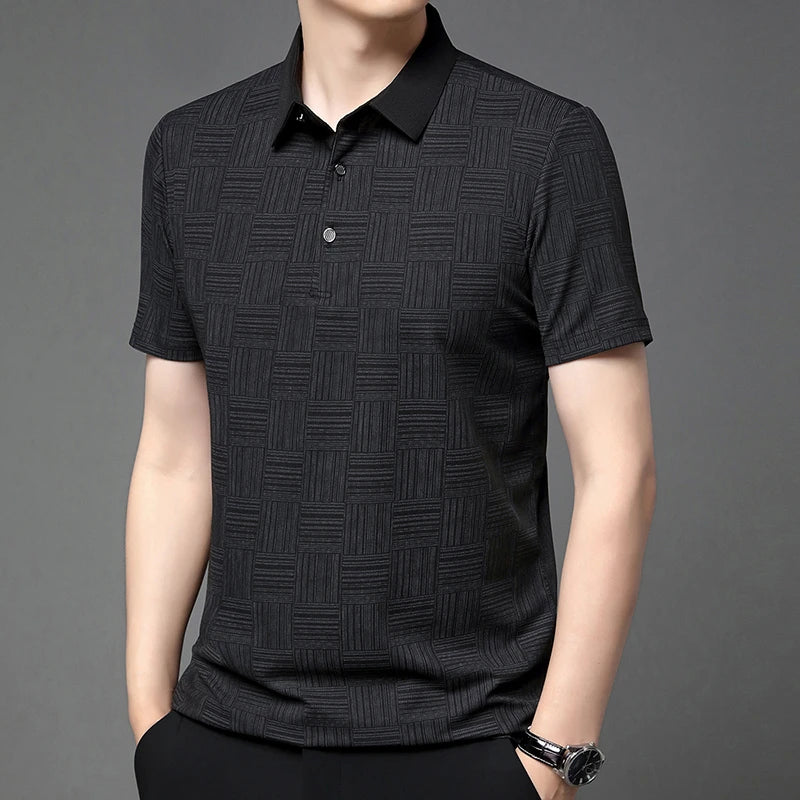 2024 Men's New Printed Business Casual Short sleeved POLO Shirt Fashion Short sleeved Comfortable and Breathable Top
