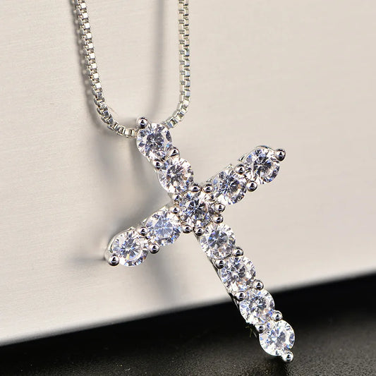 16-24inches 925 Sterling Silver Necklace Box chain Shiny crystal classic cross Pendant For Women men Fashion Jewelry Gifts - DOGOMET DIGITAL PLUS